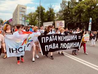Insight NGO column with posters at KyivPride 2019