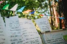 Colored flags and group work of participants in each of the areas