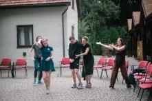 The coaches of the Green Academy are dancing