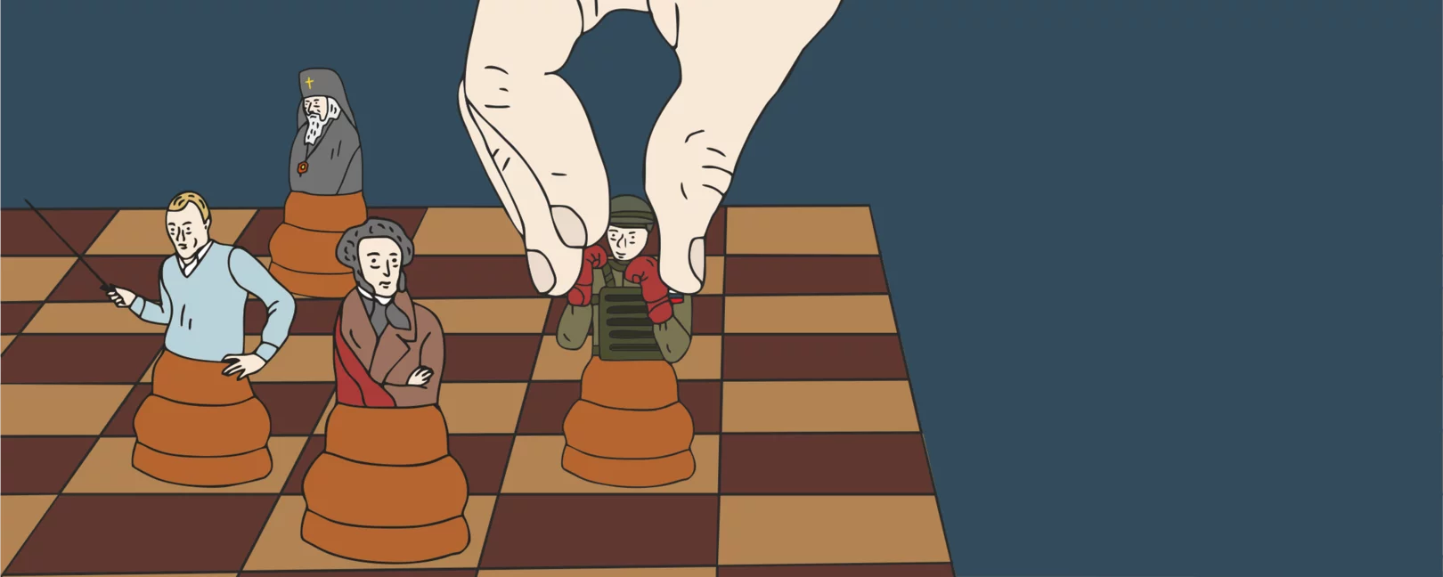 Chess board with russian cultural leaders as figures