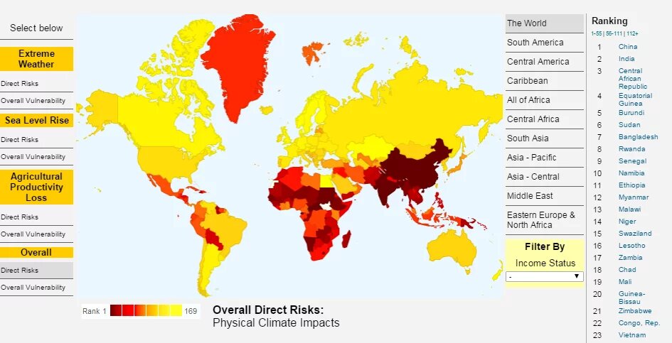 A map with an estimate of likelihood of climate change consequences