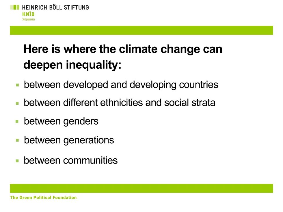 A list explaining how climate change aggravates inequality