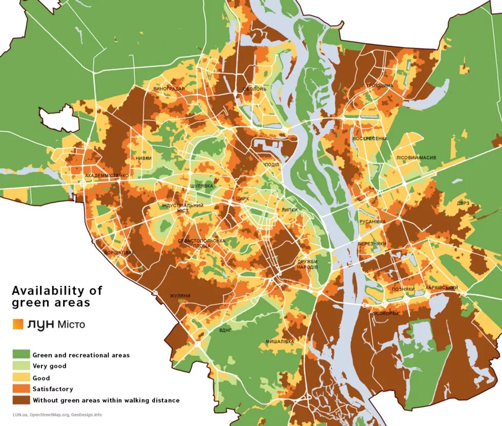 Availability of green areas in Kyiv