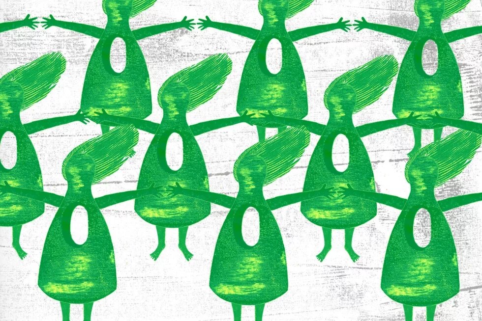 Illustration of woman holding hands 